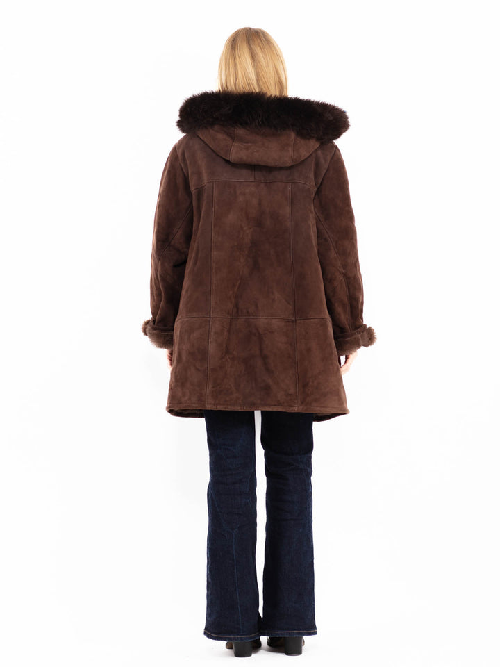 Vintage 70's Hooded Penny Lane Sheepskin Coat in Brown