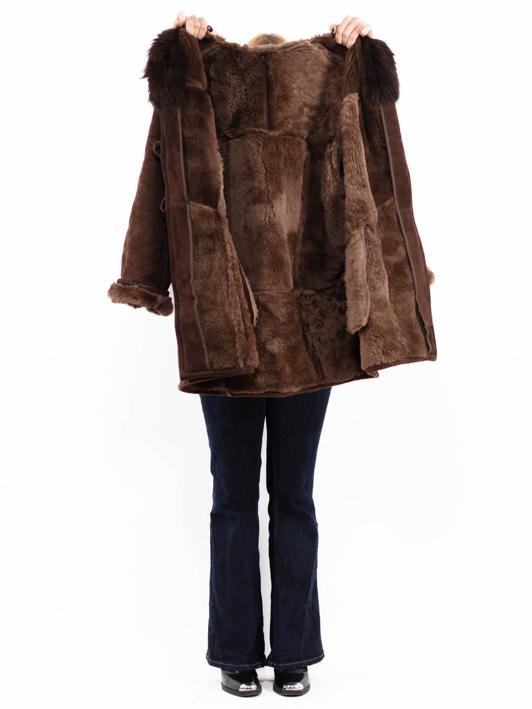 Vintage 70's Hooded Penny Lane Sheepskin Coat in Brown