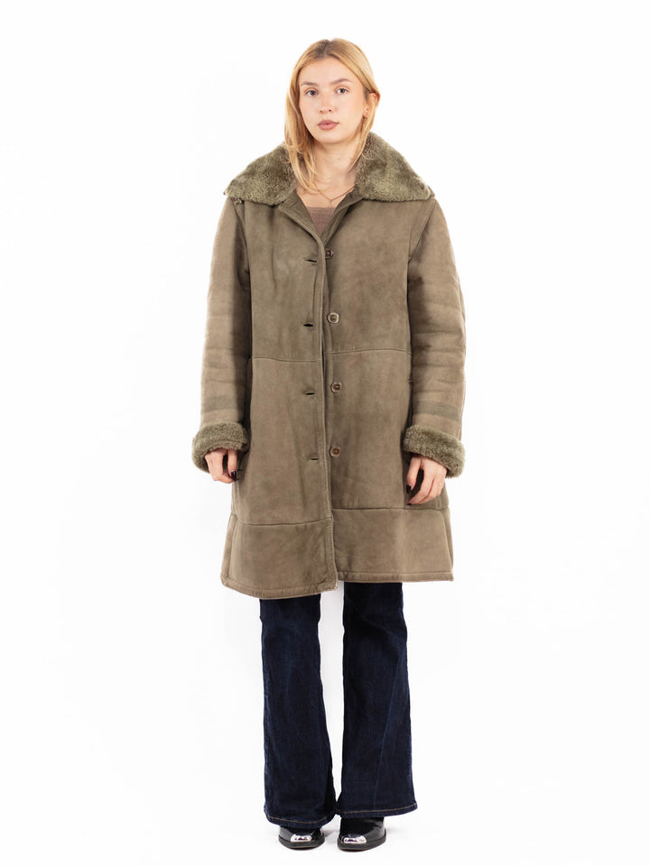 Vintage 70's Women Sheepskin Coat in Light Green