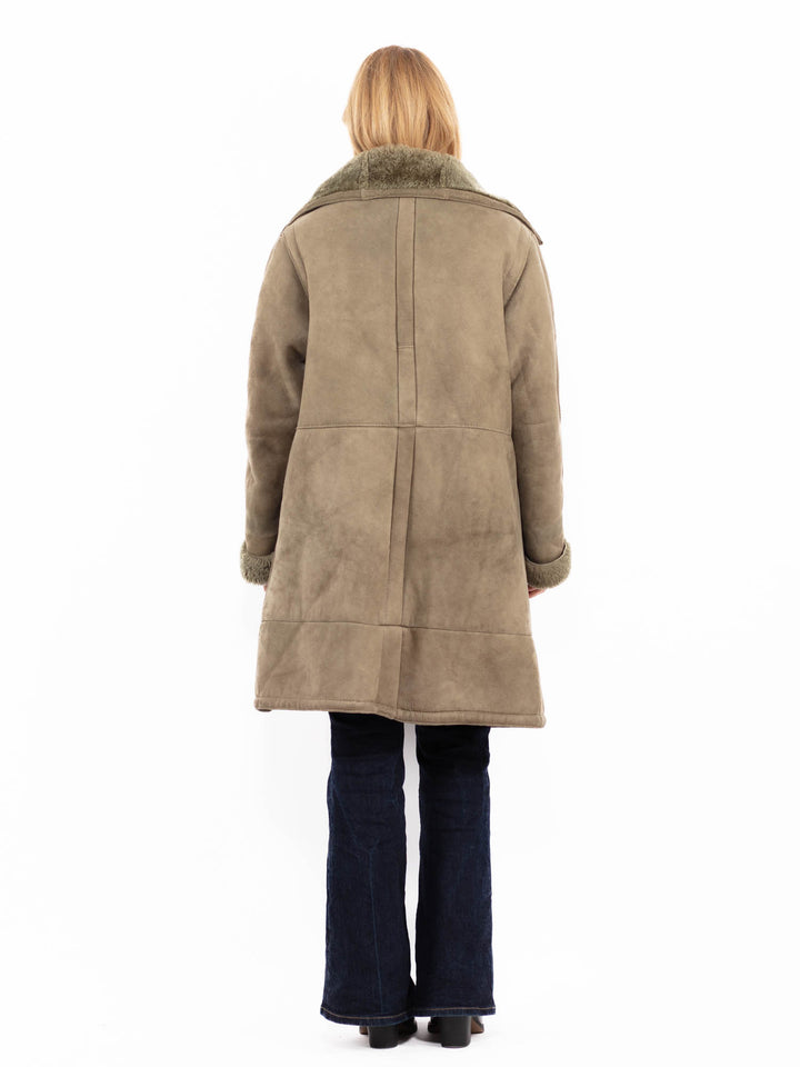 Vintage 70's Women Sheepskin Coat in Light Green
