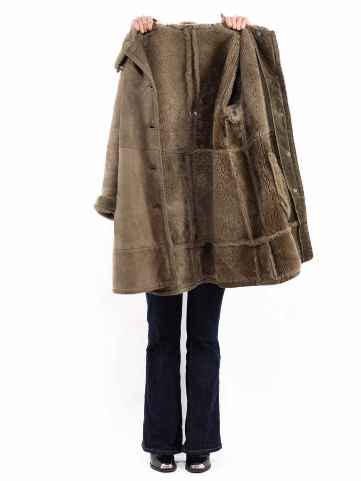 Vintage 70's Women Sheepskin Coat in Light Green