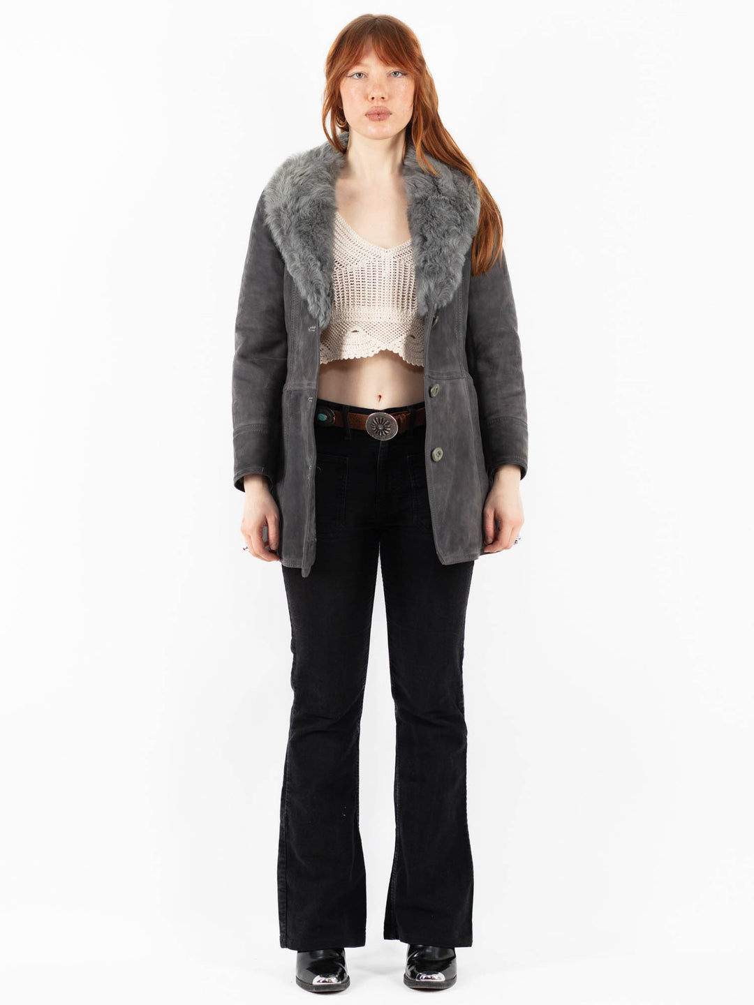 Vintage 70's Women Sheepskin Coat in GrayV9771