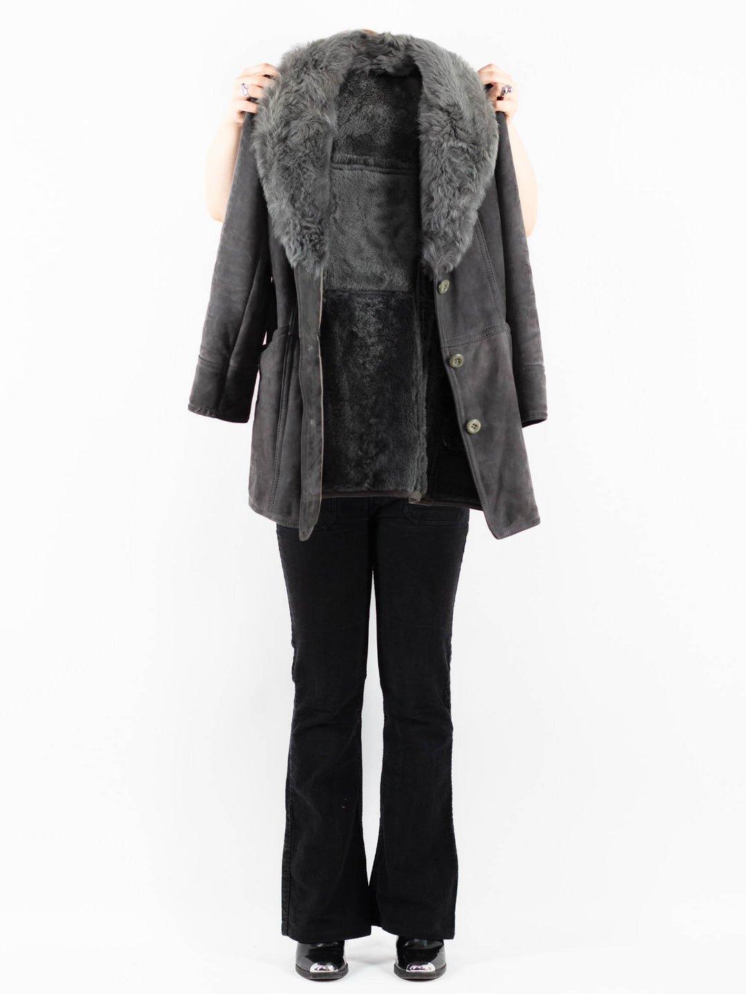 Vintage 70's Women Sheepskin Coat in GrayV9771