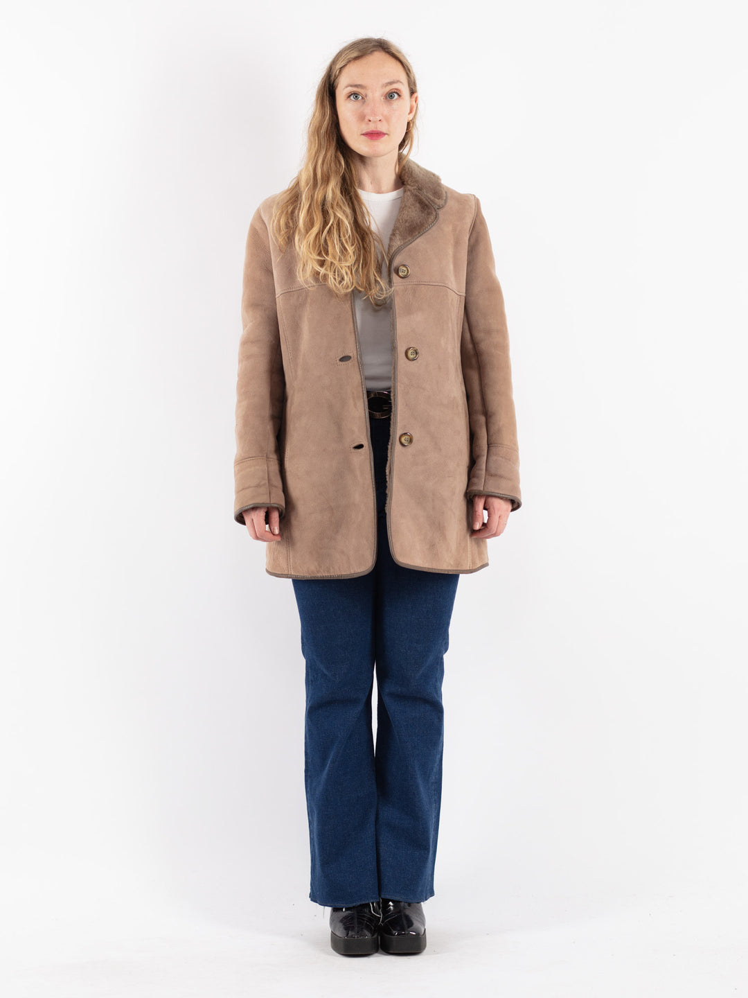 Vintage 70's Women Sheepskin Coat in Beige