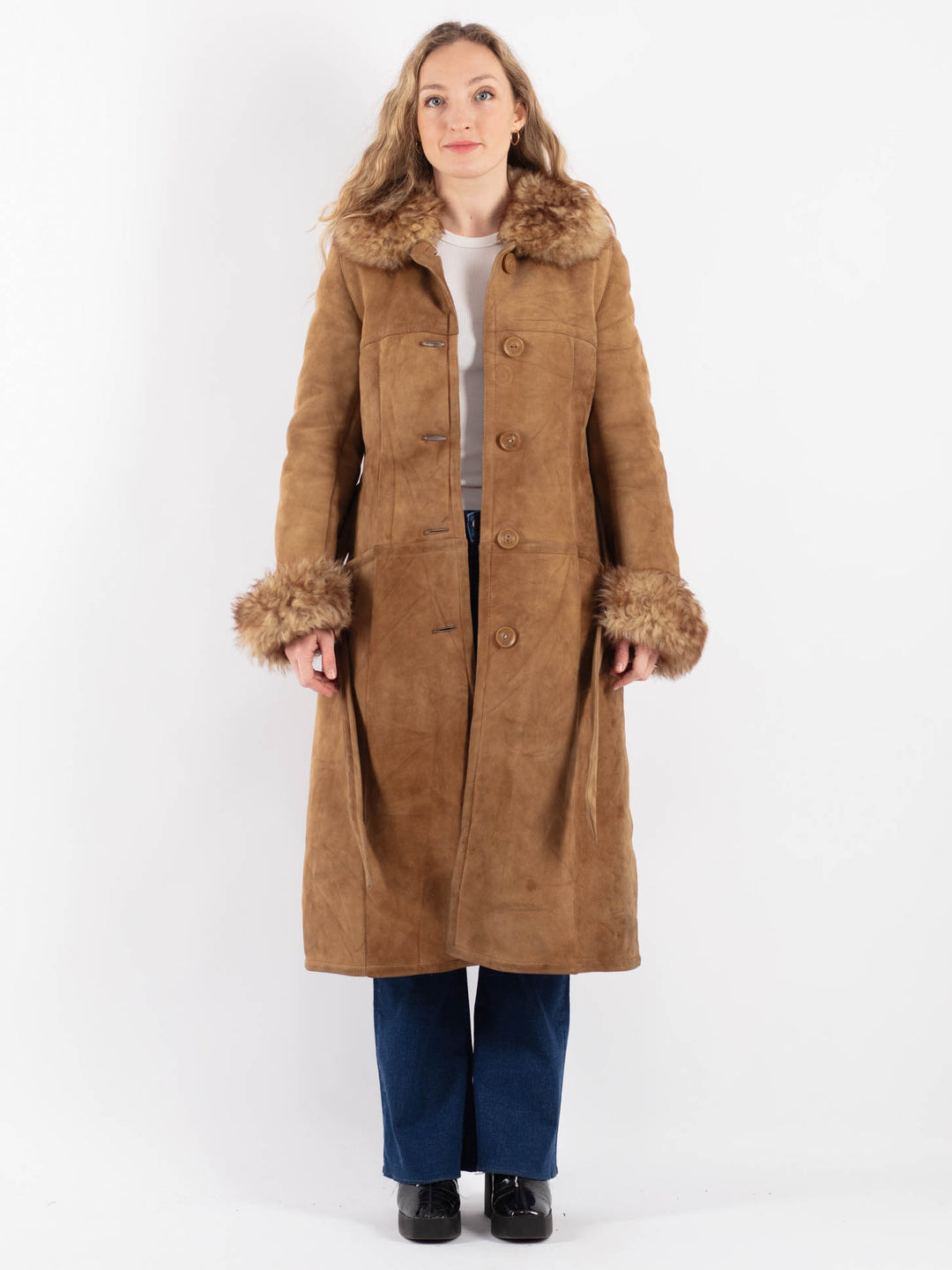 Vintage 70's Women Sheepskin Coat in BeigeV9156