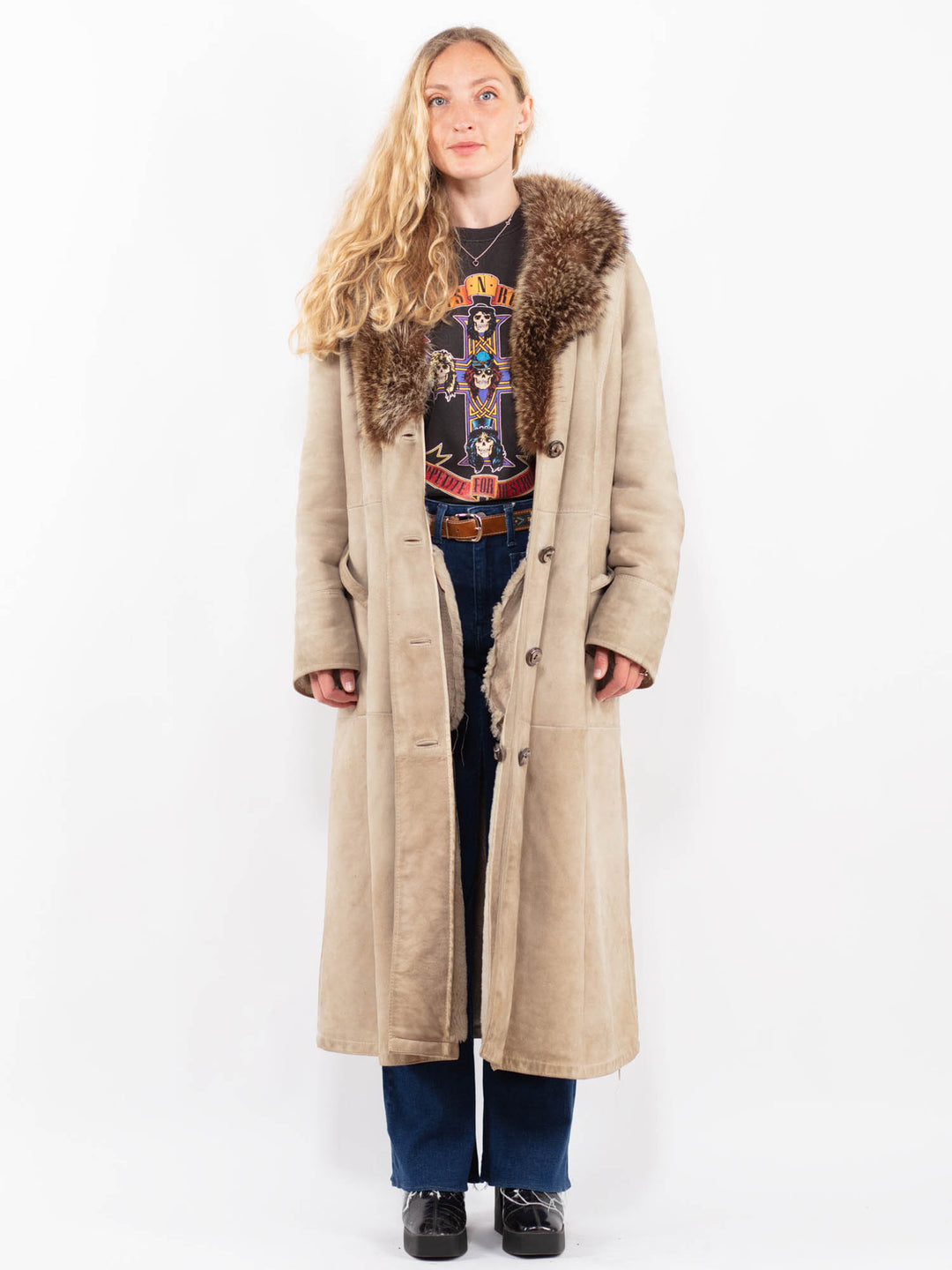 Vintage 70's Women Sheepskin Coat in BeigeA0390