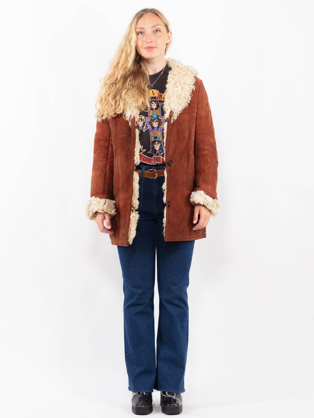 Vintage 70's Women Sheepskin Coat in BrownA0392