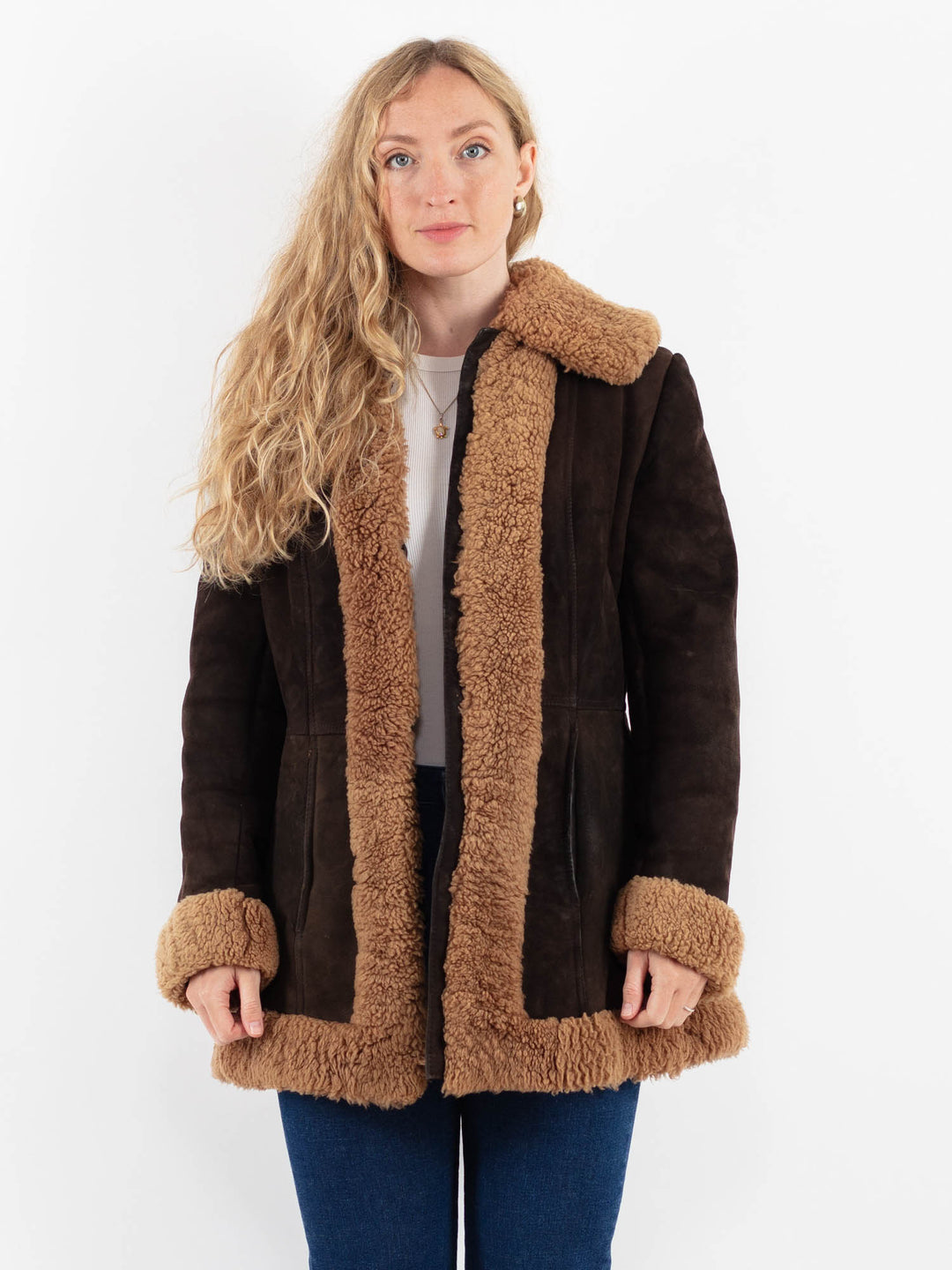 Vintage 70's Women Sheepskin Coat in BrownV9897