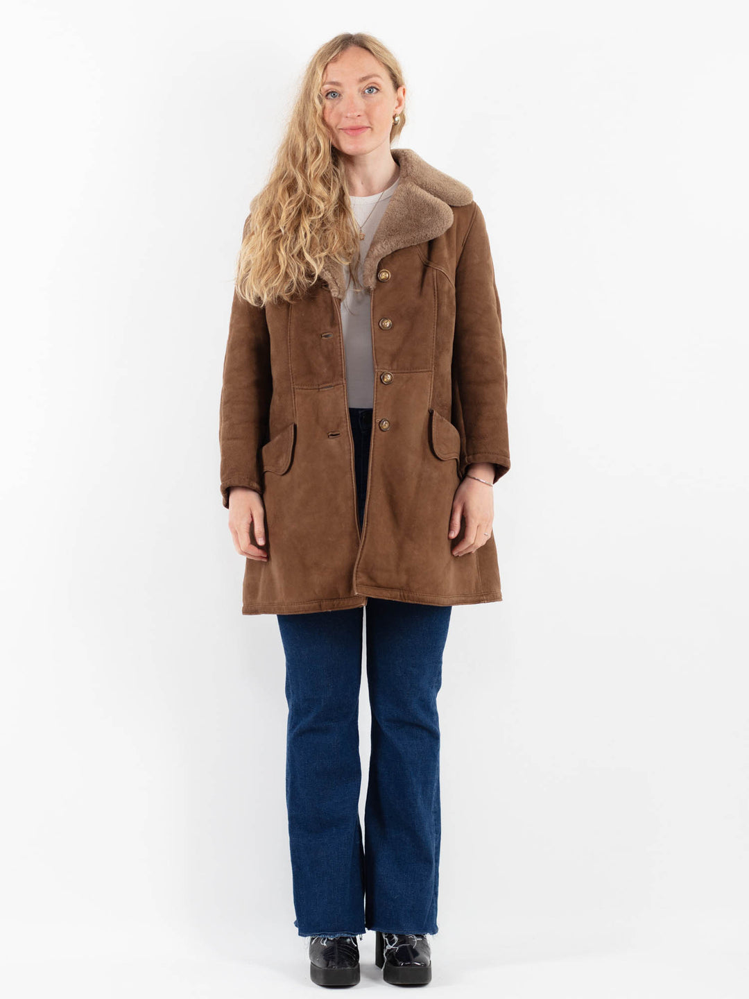 Vintage 70's Women Sheepskin Coat in BrownV9899