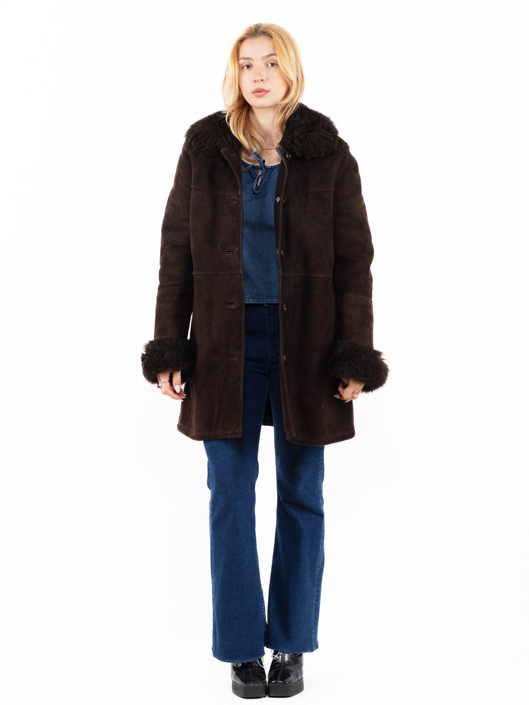 Vintage 70's Women Sheepskin Shearling Coat in BrownA0093