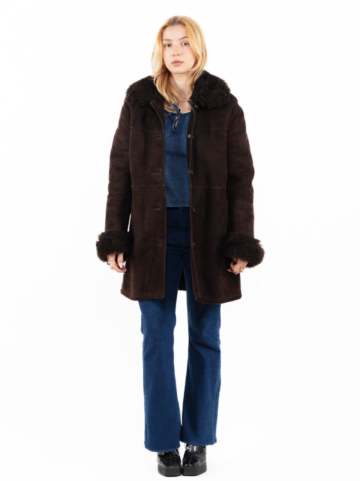 Vintage 70's Women Sheepskin Shearling Coat in BrownA0093