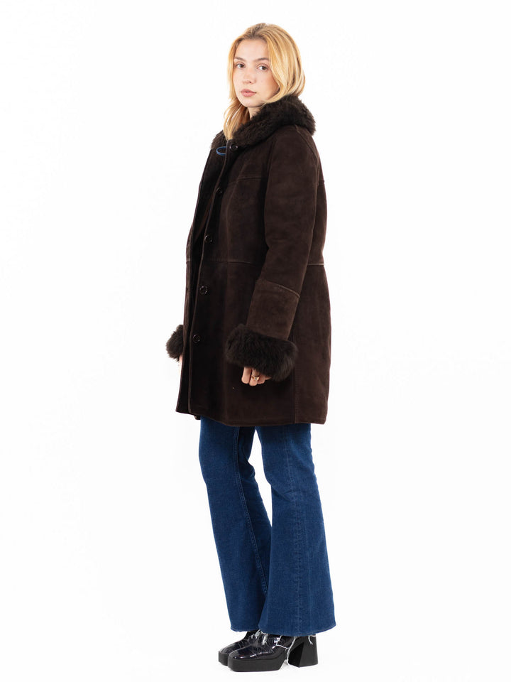 Vintage 70's Women Sheepskin Shearling Coat in BrownA0093