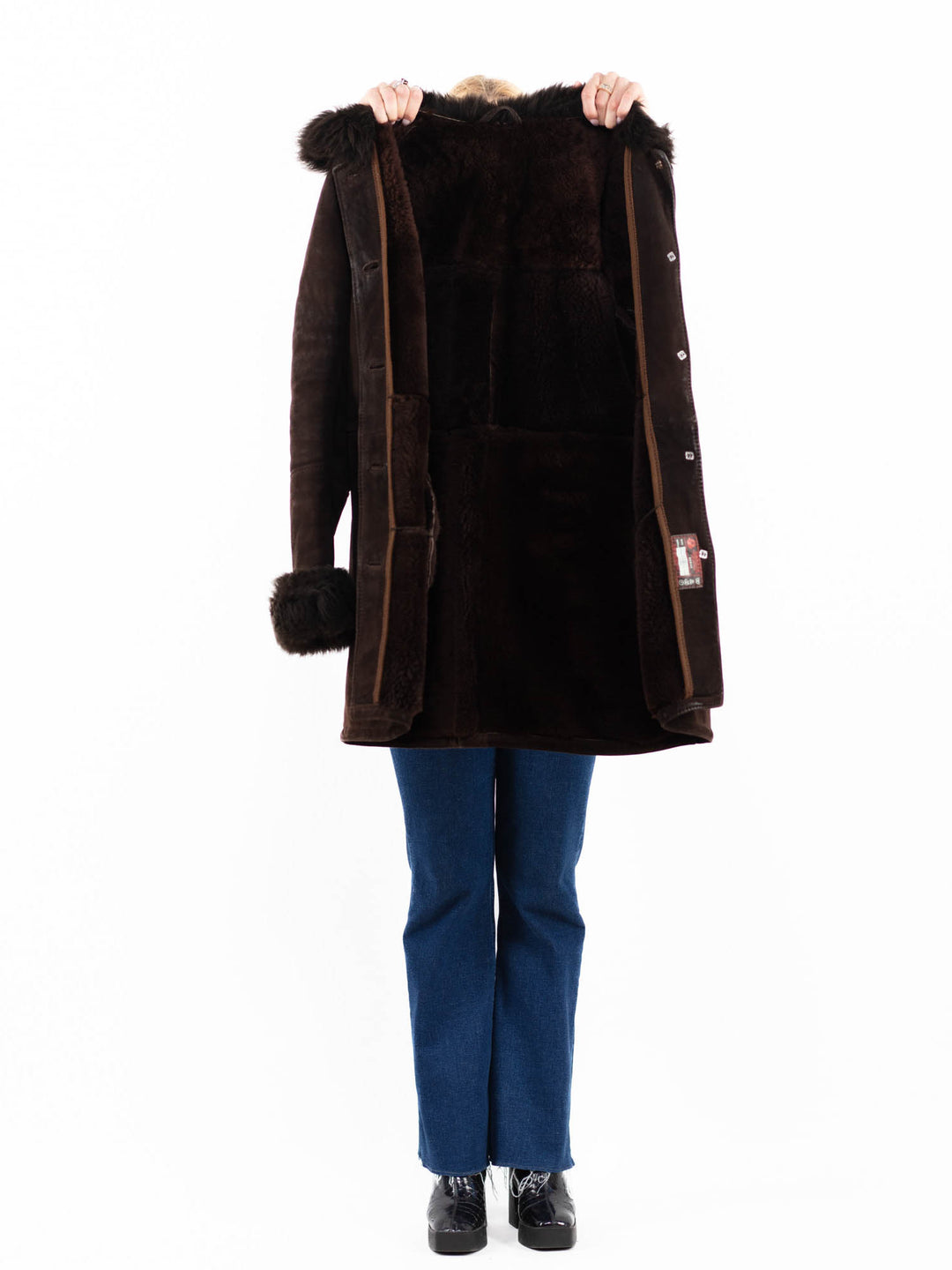 Vintage 70's Women Sheepskin Shearling Coat in BrownA0093