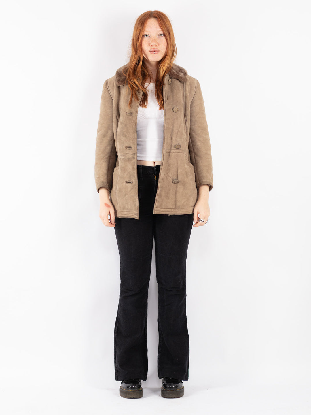 Vintage 70's Women Sheepskin Coat in Beige