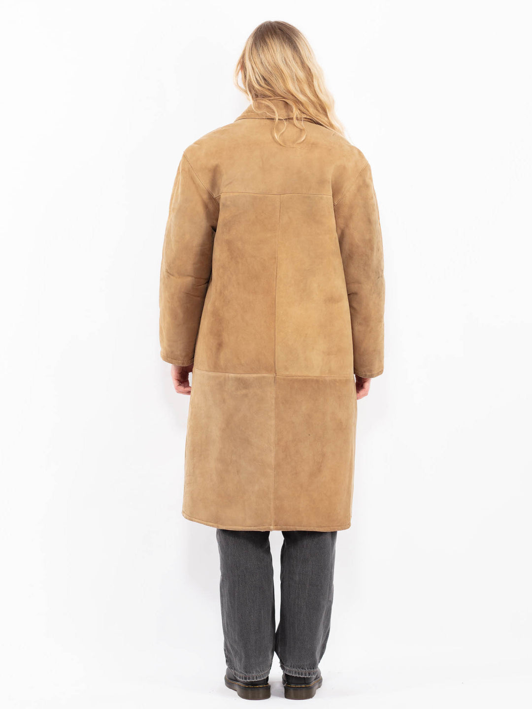 Vintage 70's Women Sheepskin Long Coat in Sand Beige