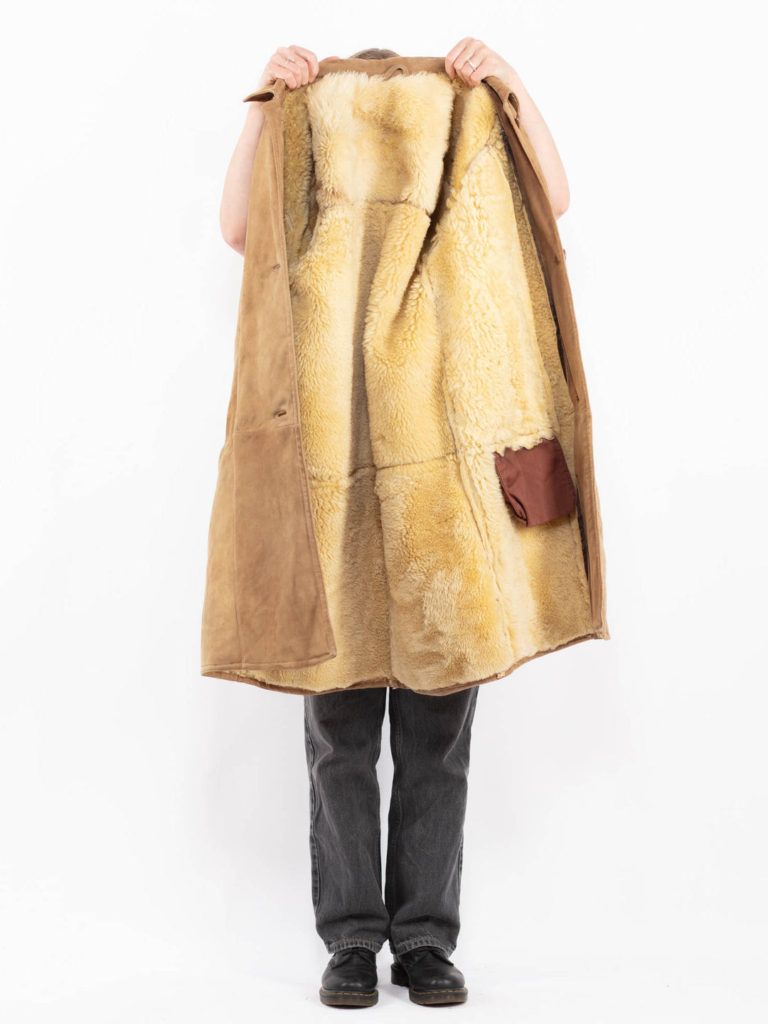 Vintage 70's Women Sheepskin Long Coat in Sand Beige