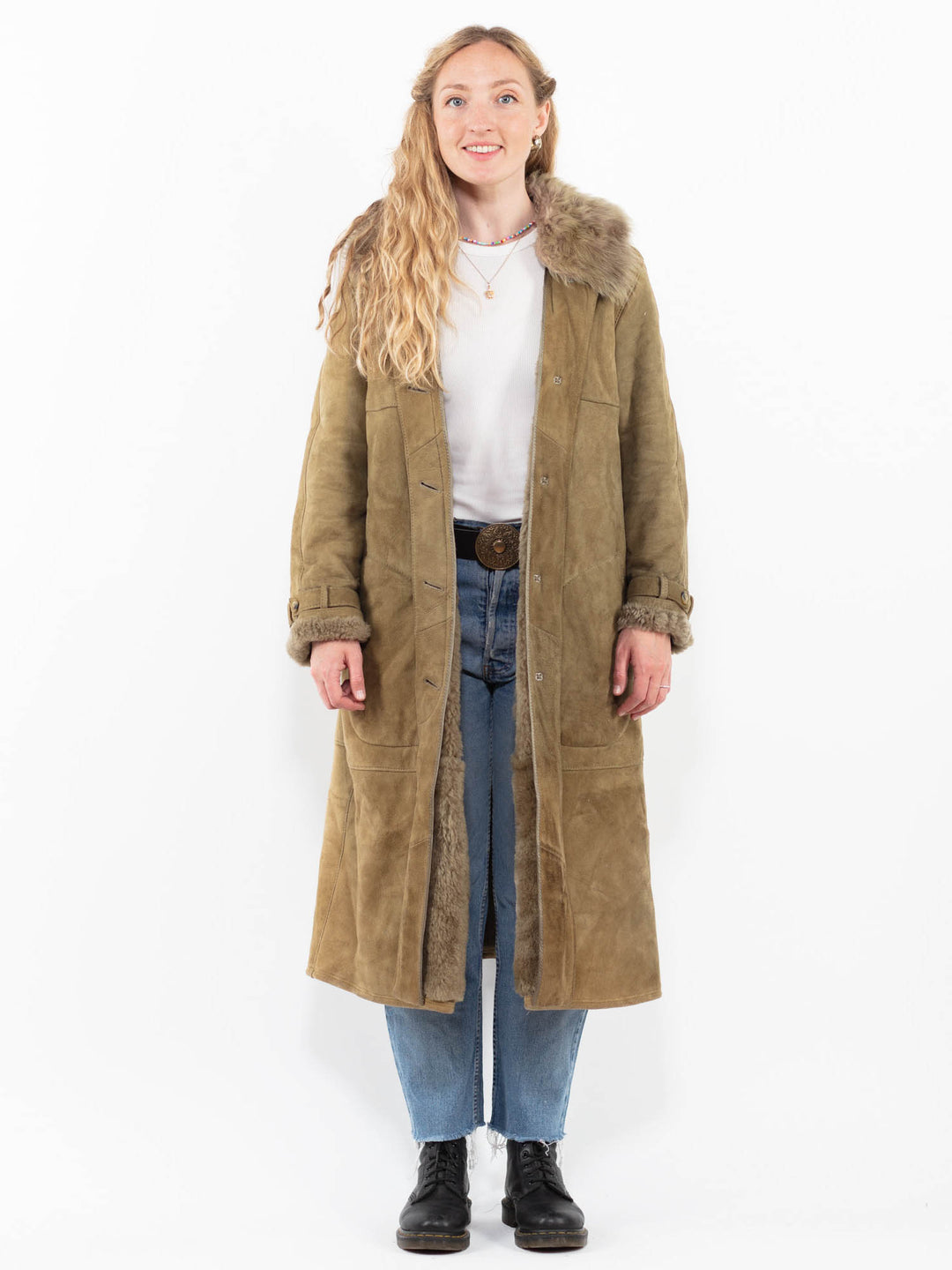 Vintage 70's Women Sheepskin Coat in GreenA0329