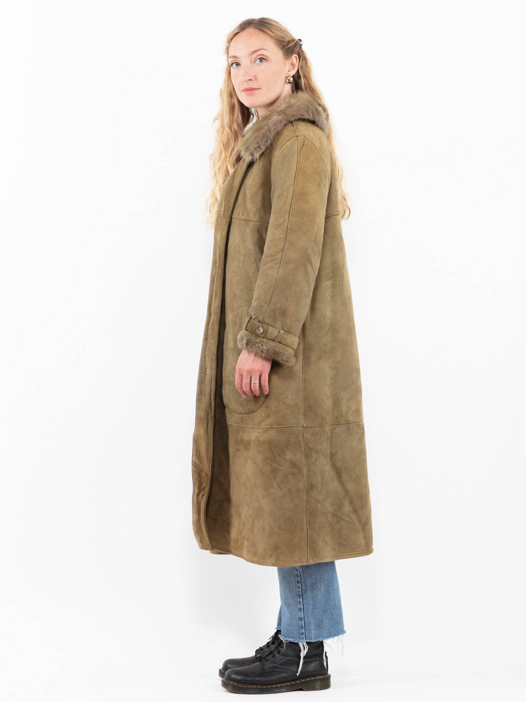 Vintage 70's Women Sheepskin Coat in GreenA0329