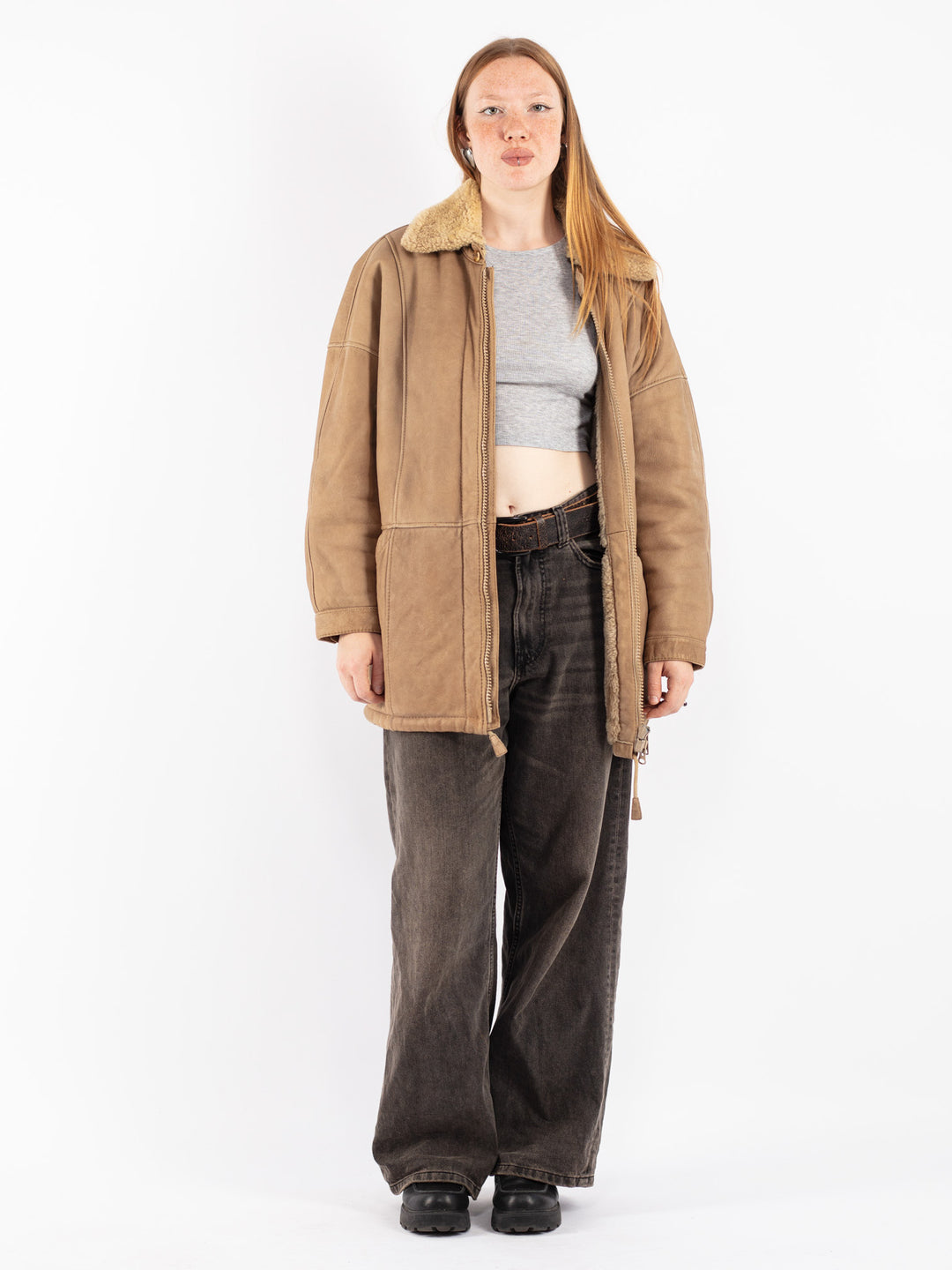 Vintage 70's Women Sheepskin Coat in Beige