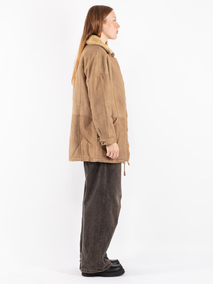 Vintage 70's Women Sheepskin Coat in Beige