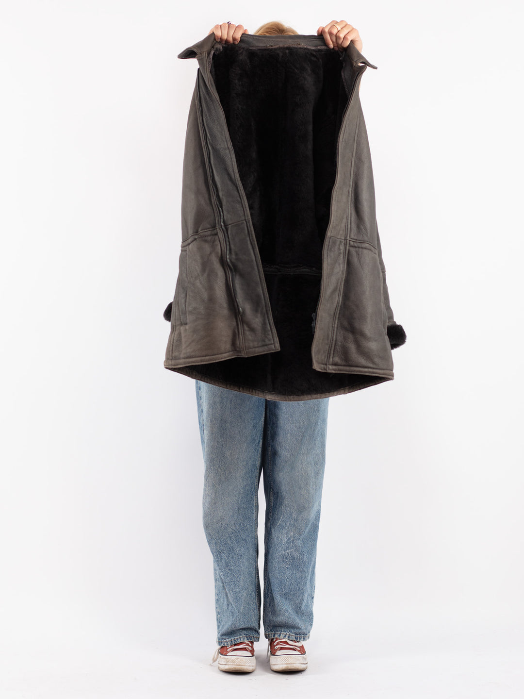 Vintage 70's Women Sheepskin Coat in Gray