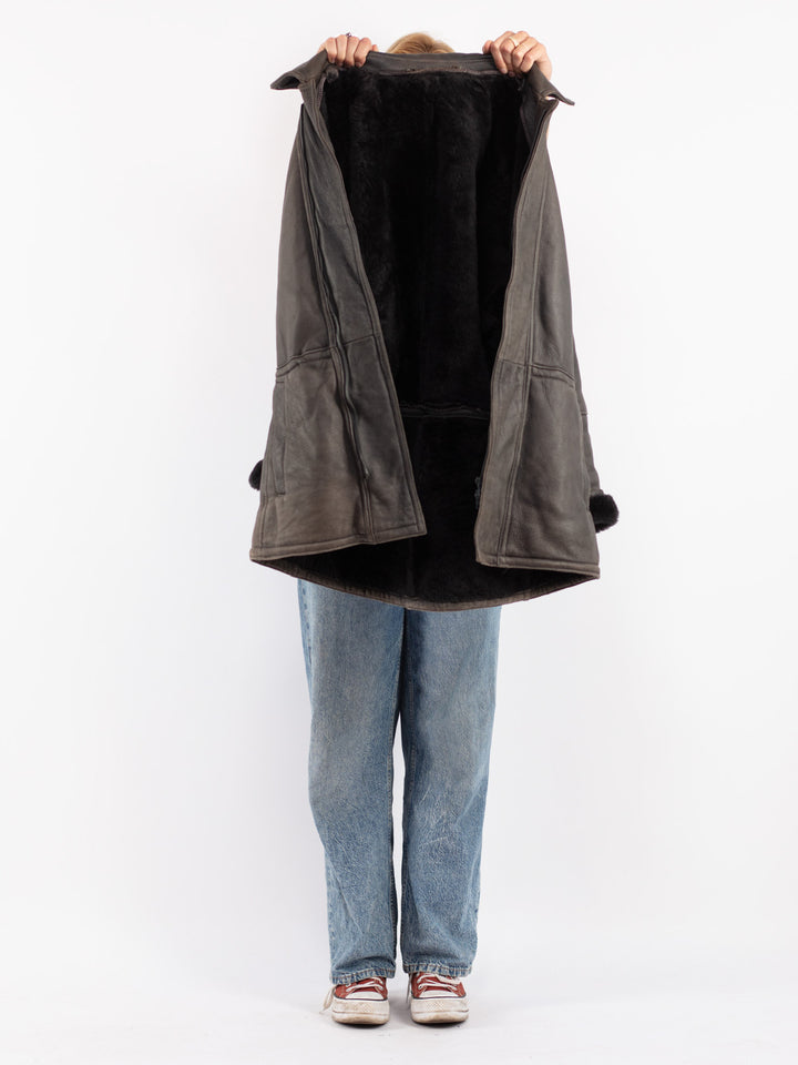 Vintage 70's Women Sheepskin Coat in Gray