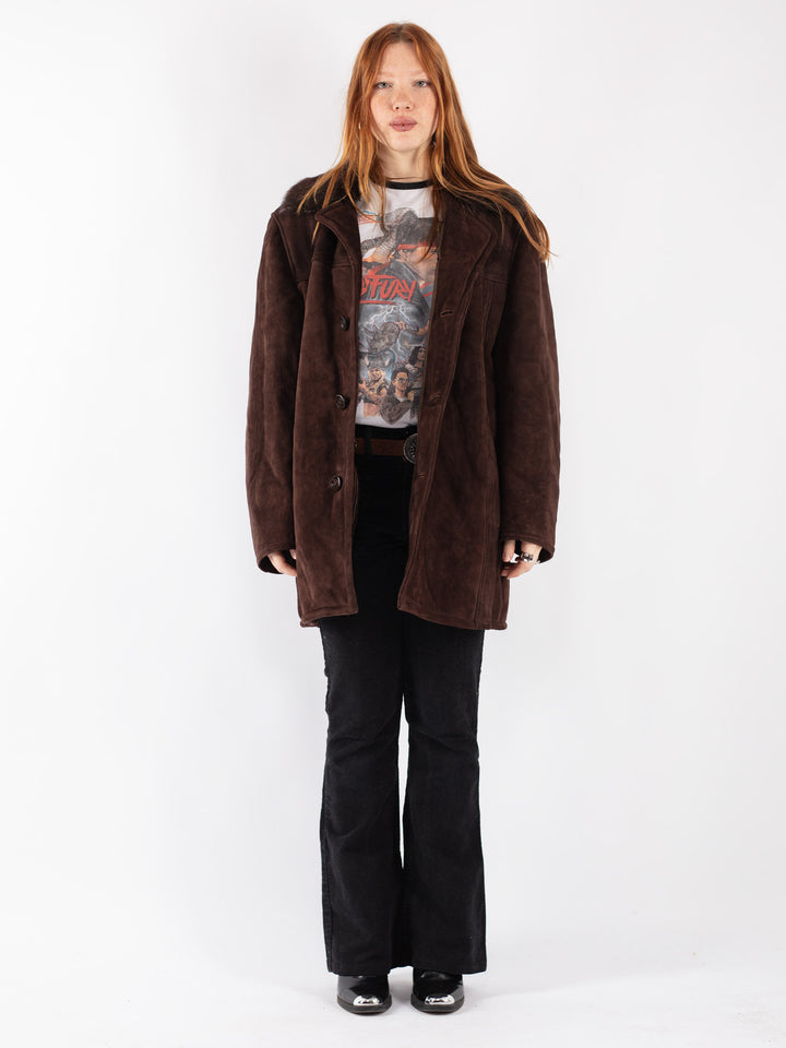 Vintage 70's Women Sheepskin Coat in Brown