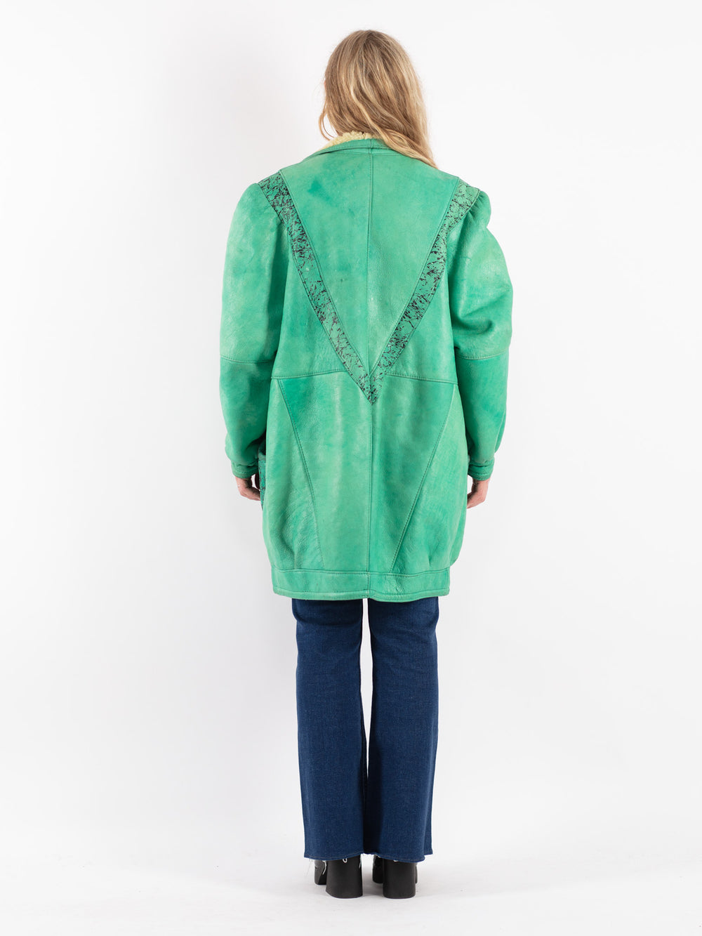 Vintage 70's Women Sheepskin Coat in Green