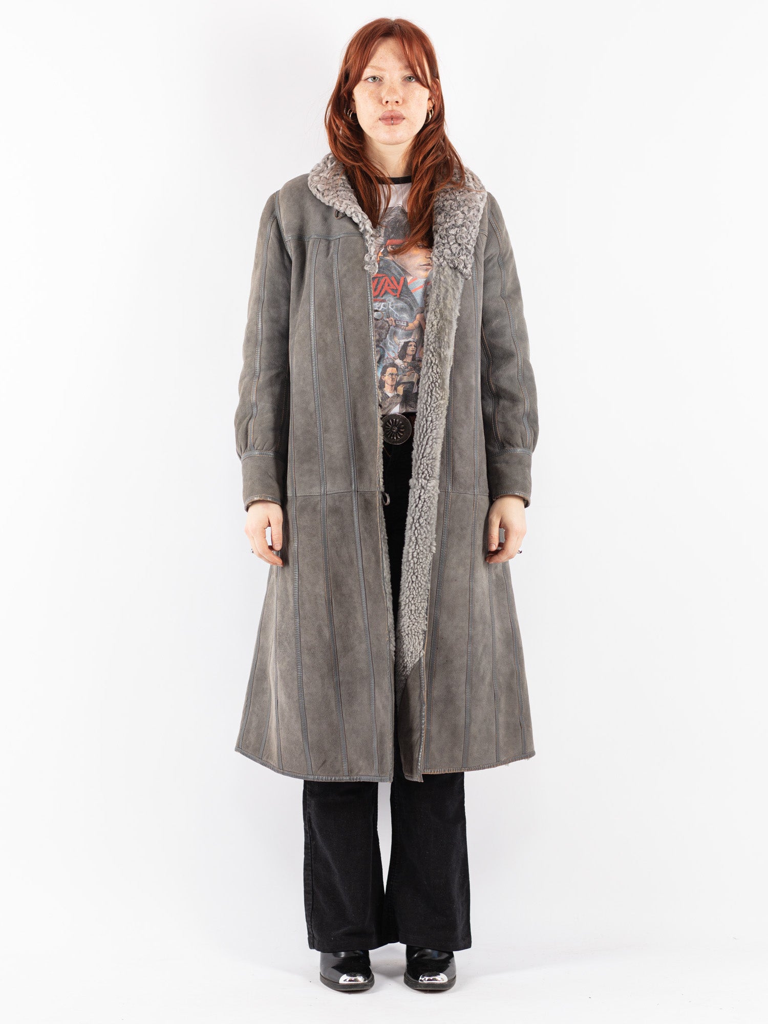 Online Vintage Store Vintage 70's Women Sheepskin Coat in Gray