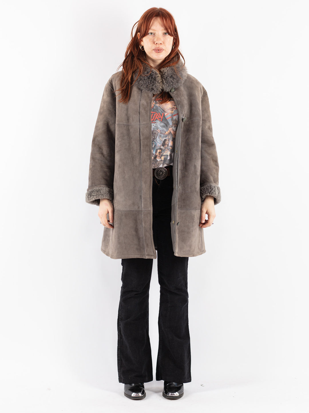 Vintage 70's Women Sheepskin Coat in Gray