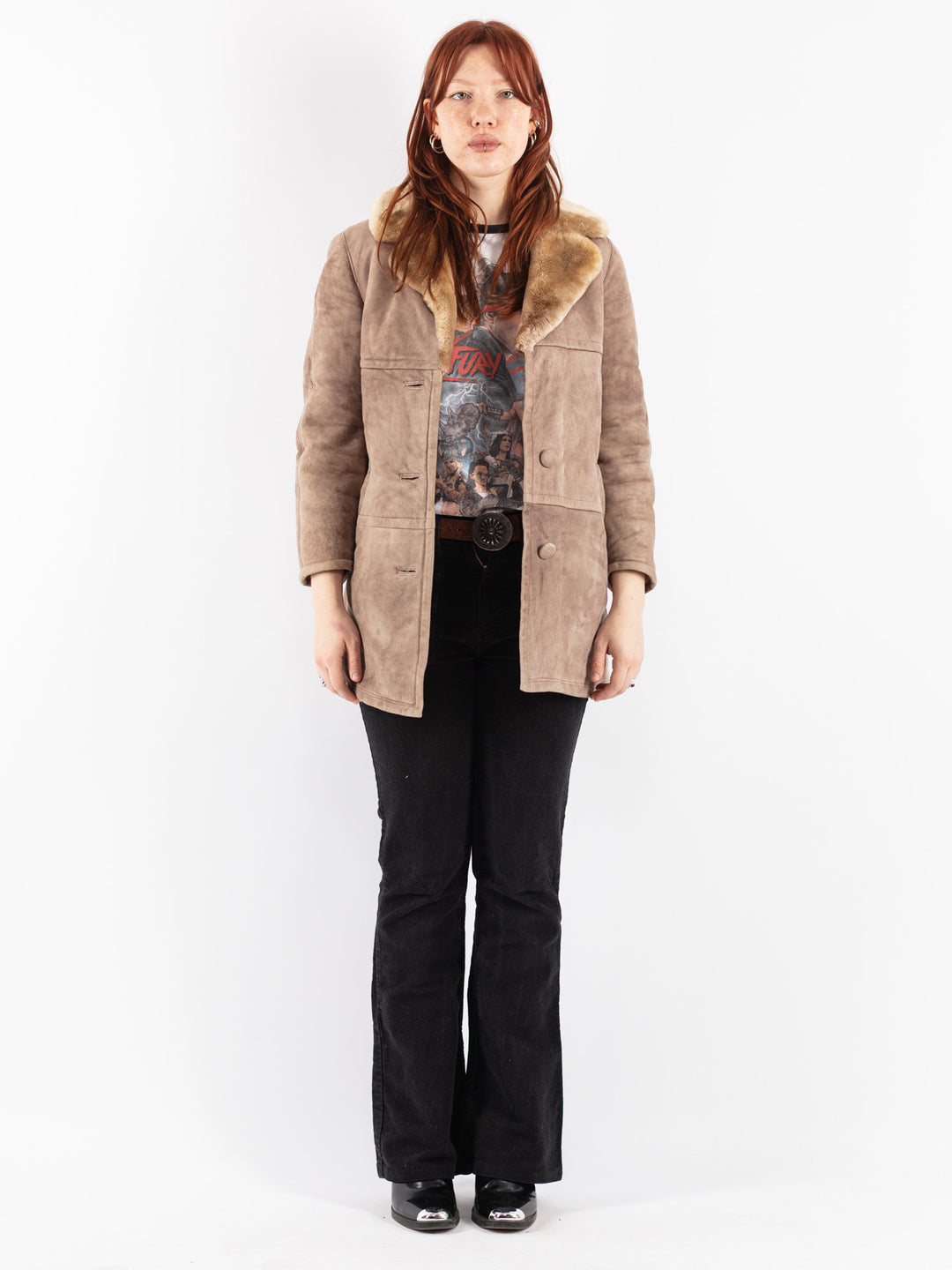 Vintage 70's Women Sheepskin Coat in Beige