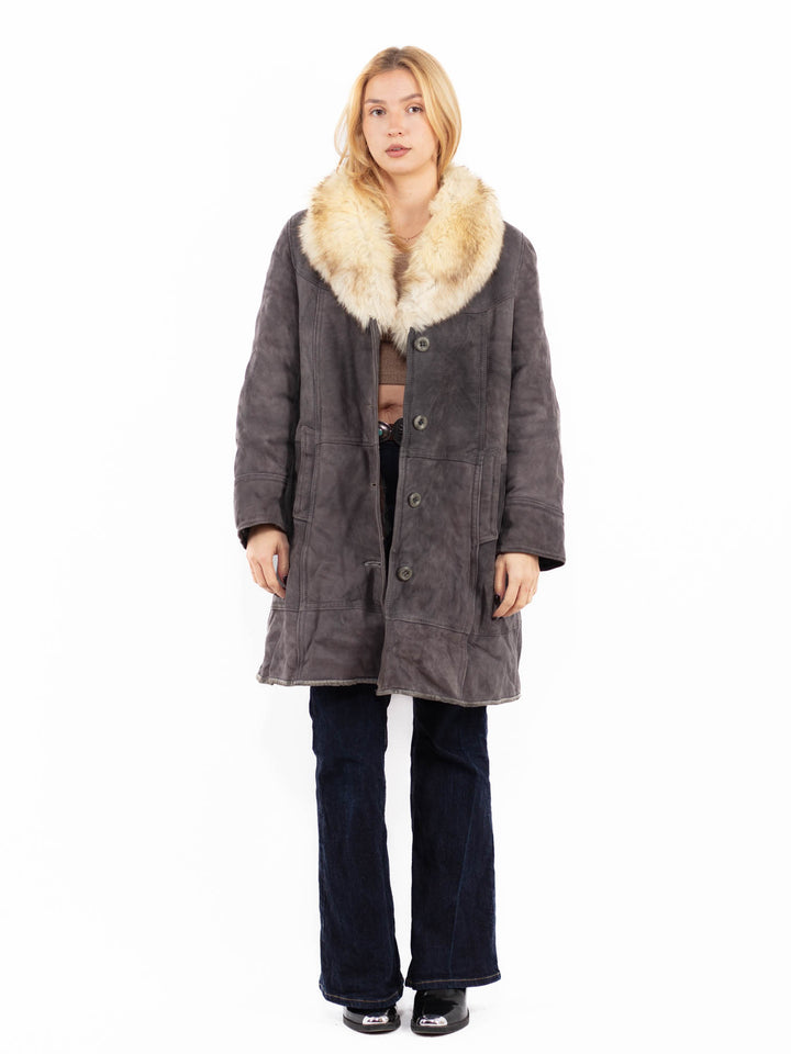 Vintage 70's Penny Lane Sheepskin Coat in Gray