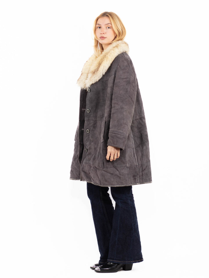 Vintage 70's Penny Lane Sheepskin Coat in Gray