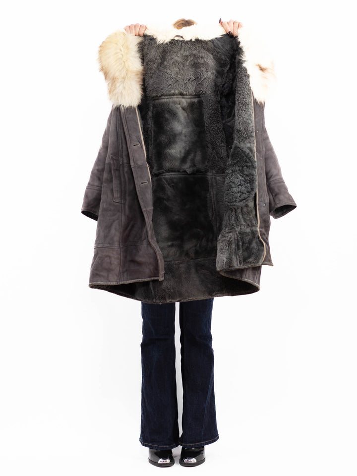 Vintage 70's Penny Lane Sheepskin Coat in Gray