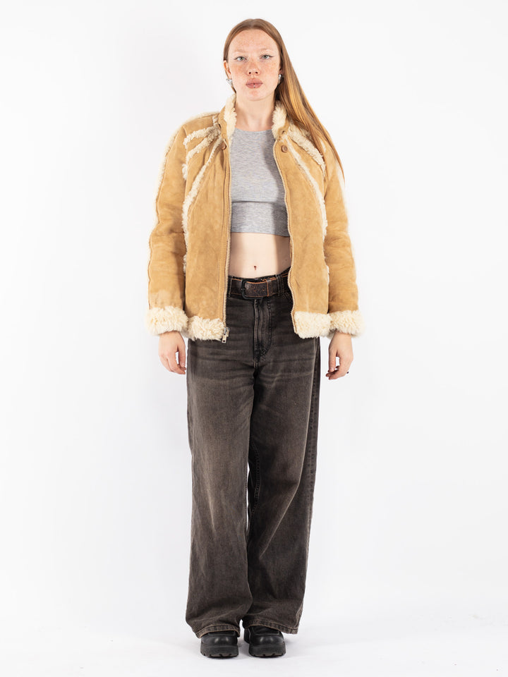 Vintage 70's Women Sheepskin Jacket in Beige