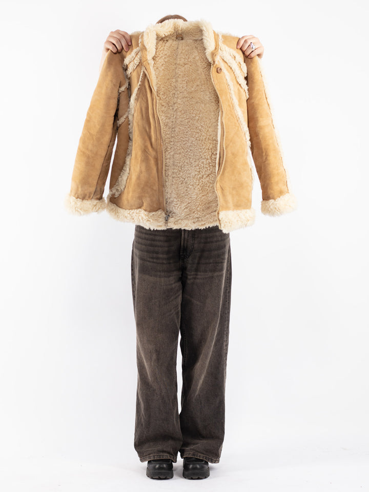 Vintage 70's Women Sheepskin Jacket in Beige
