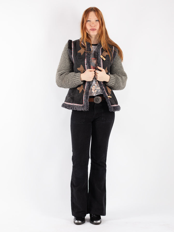 Vintage 70's Women Sheepskin Vest in GrayV8073