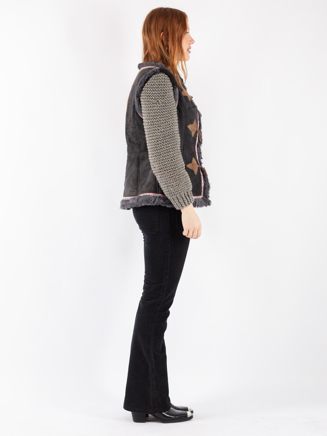 Vintage 70's Women Sheepskin Vest in GrayV8073