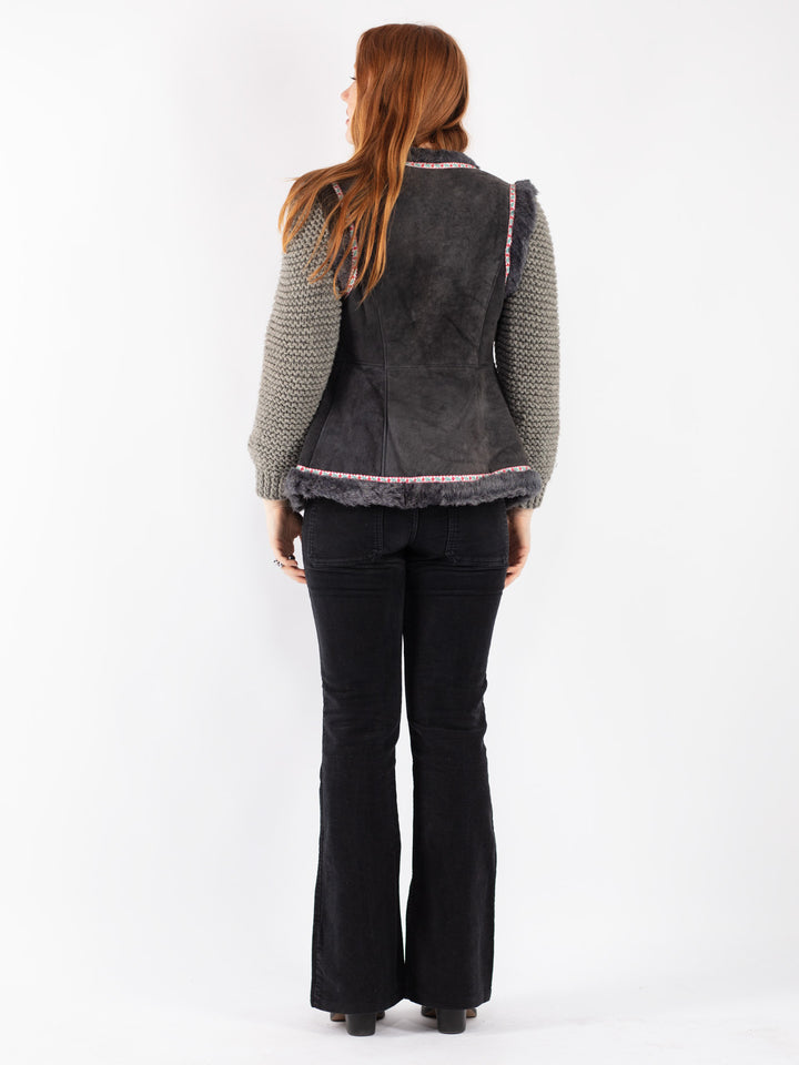 Vintage 70's Women Sheepskin Vest in GrayV8073