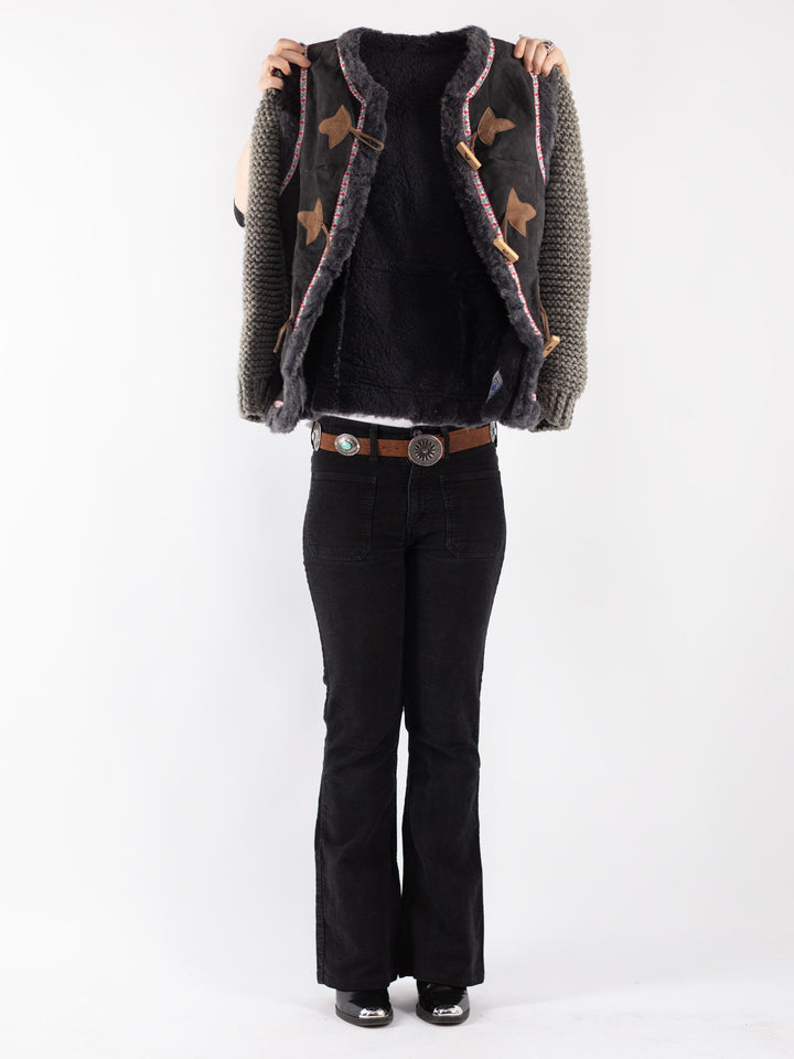 Vintage 70's Women Sheepskin Vest in GrayV8073