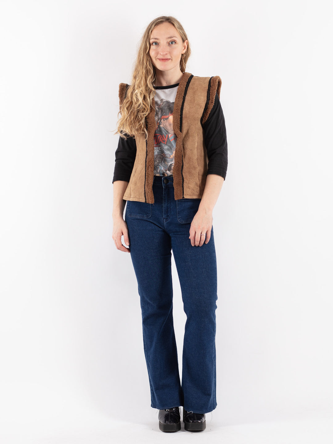 Vintage 70's Women Sheepskin Vest in Beige