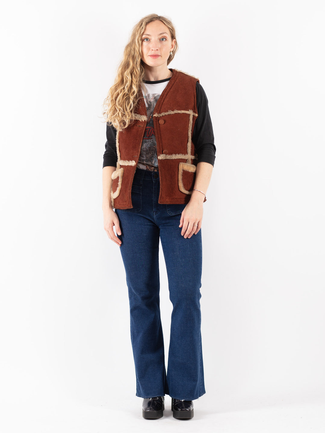 Vintage 70's Women Sheepskin Vest in Brown