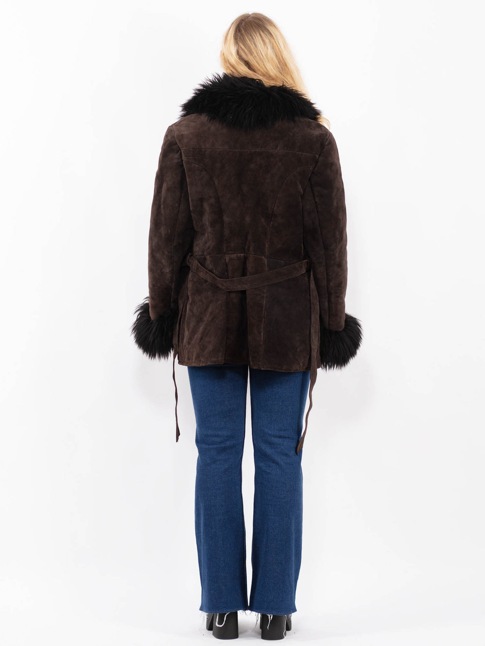 Vintage 70's Women Suede Sherpa Coat in BrownA0397