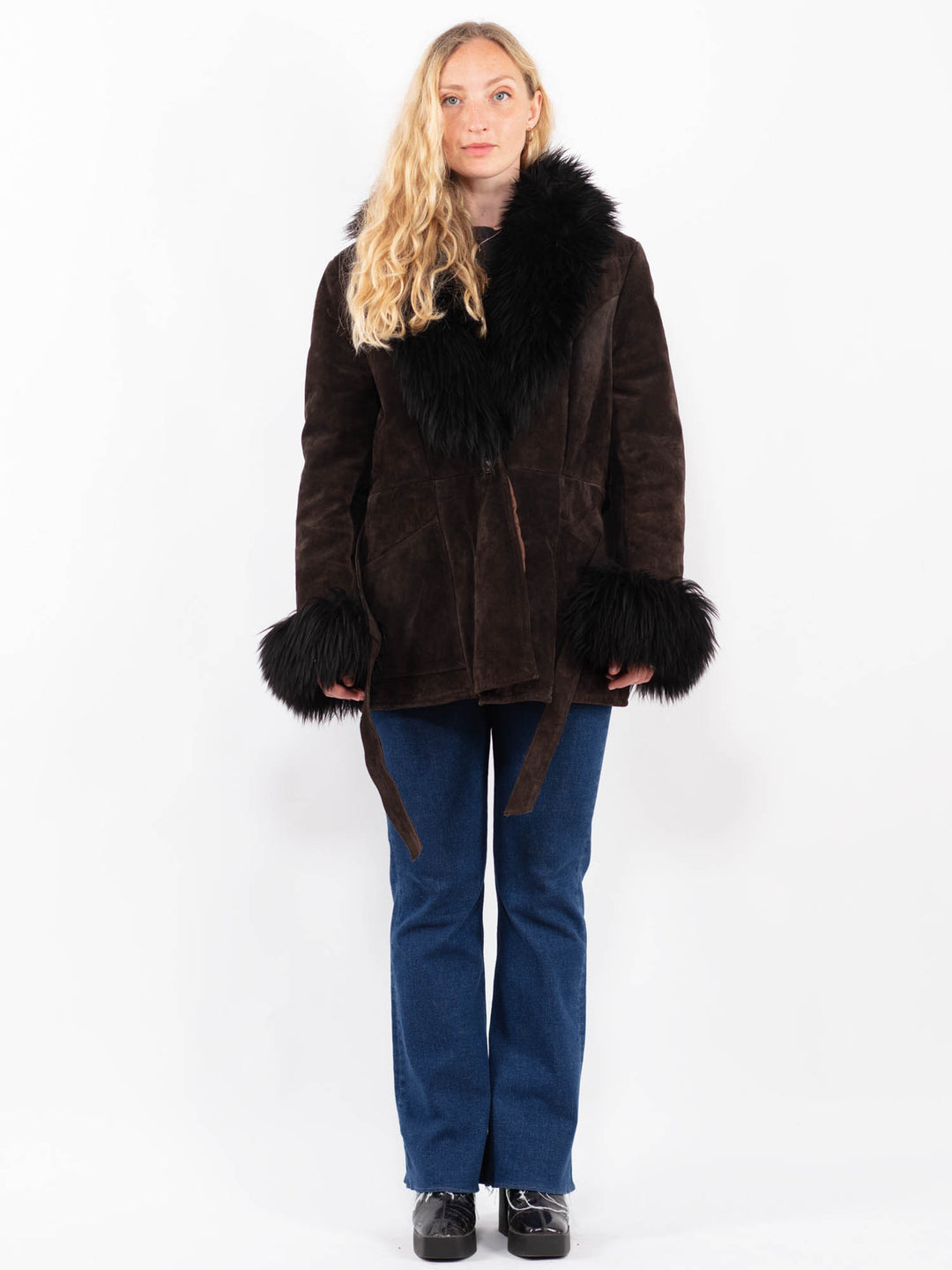 Vintage 70's Women Suede Sherpa Coat in BrownA0397