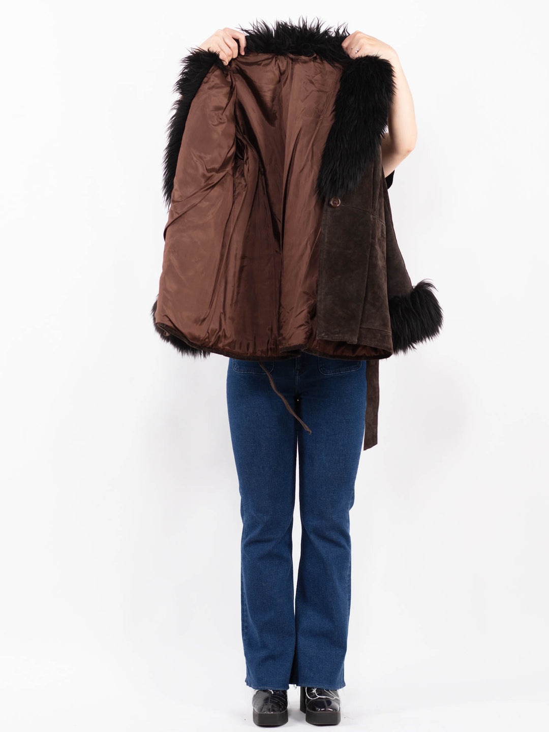 Vintage 70's Women Suede Sherpa Coat in BrownA0397