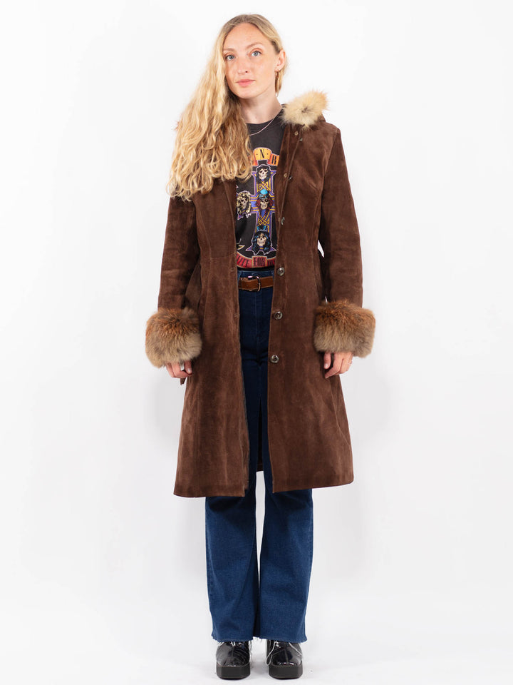Vintage 80's Women Suede Coat in BrownA0420