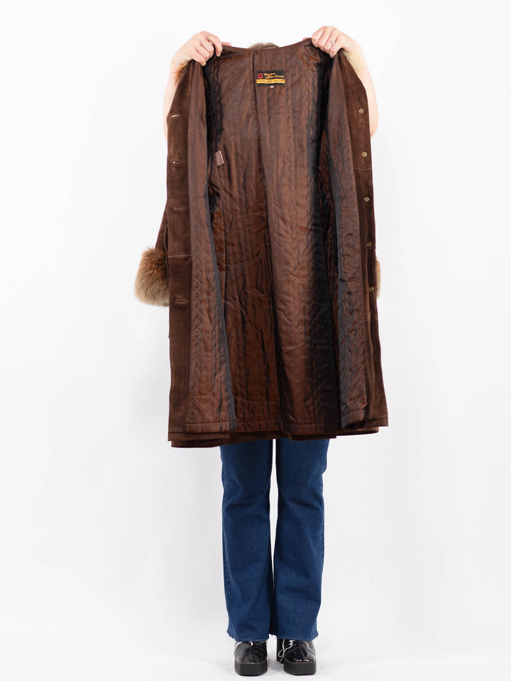 Vintage 80's Women Suede Coat in BrownA0420