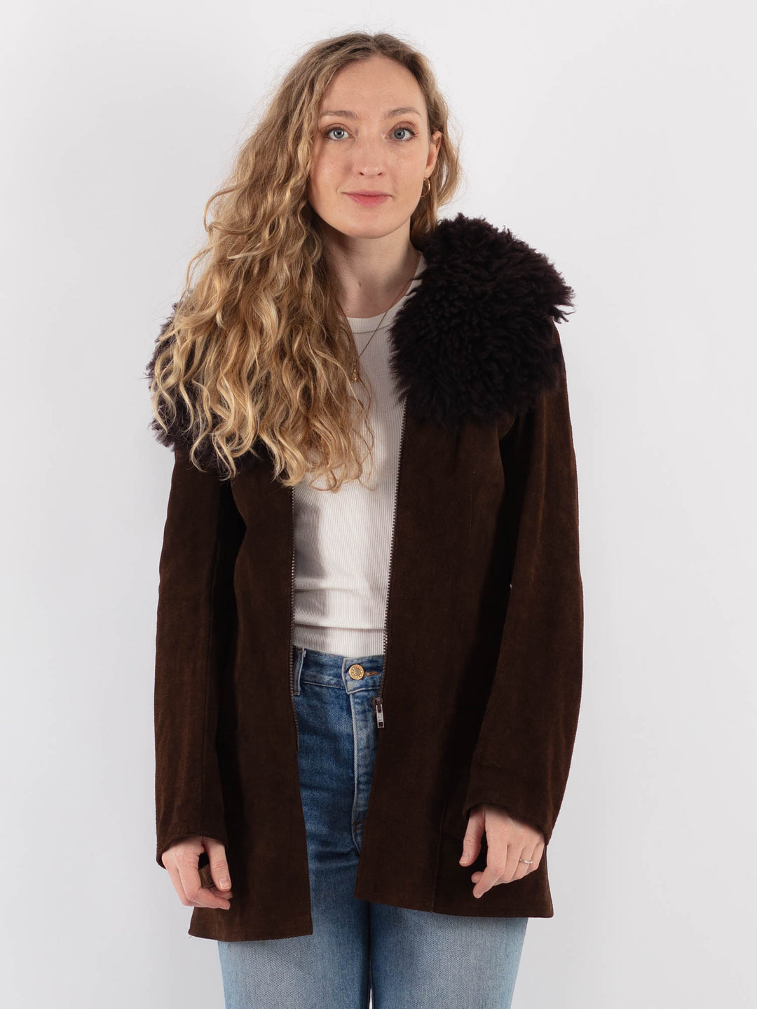 Vintage 70's Women Suede Jacket in Brown