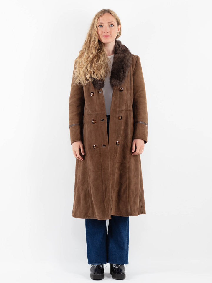 Vintage 70's Women Suede Sherpa Coat in BrownV9848