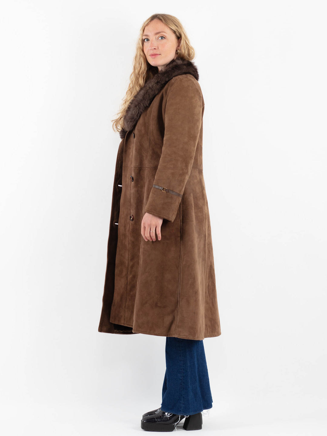 Vintage 70's Women Suede Sherpa Coat in BrownV9848